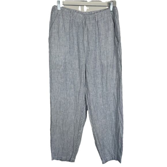 Quince 100% European Linen Pants Women’s M Blue Pinstripe Pockets Beach Nautical - Picture 1 of 10